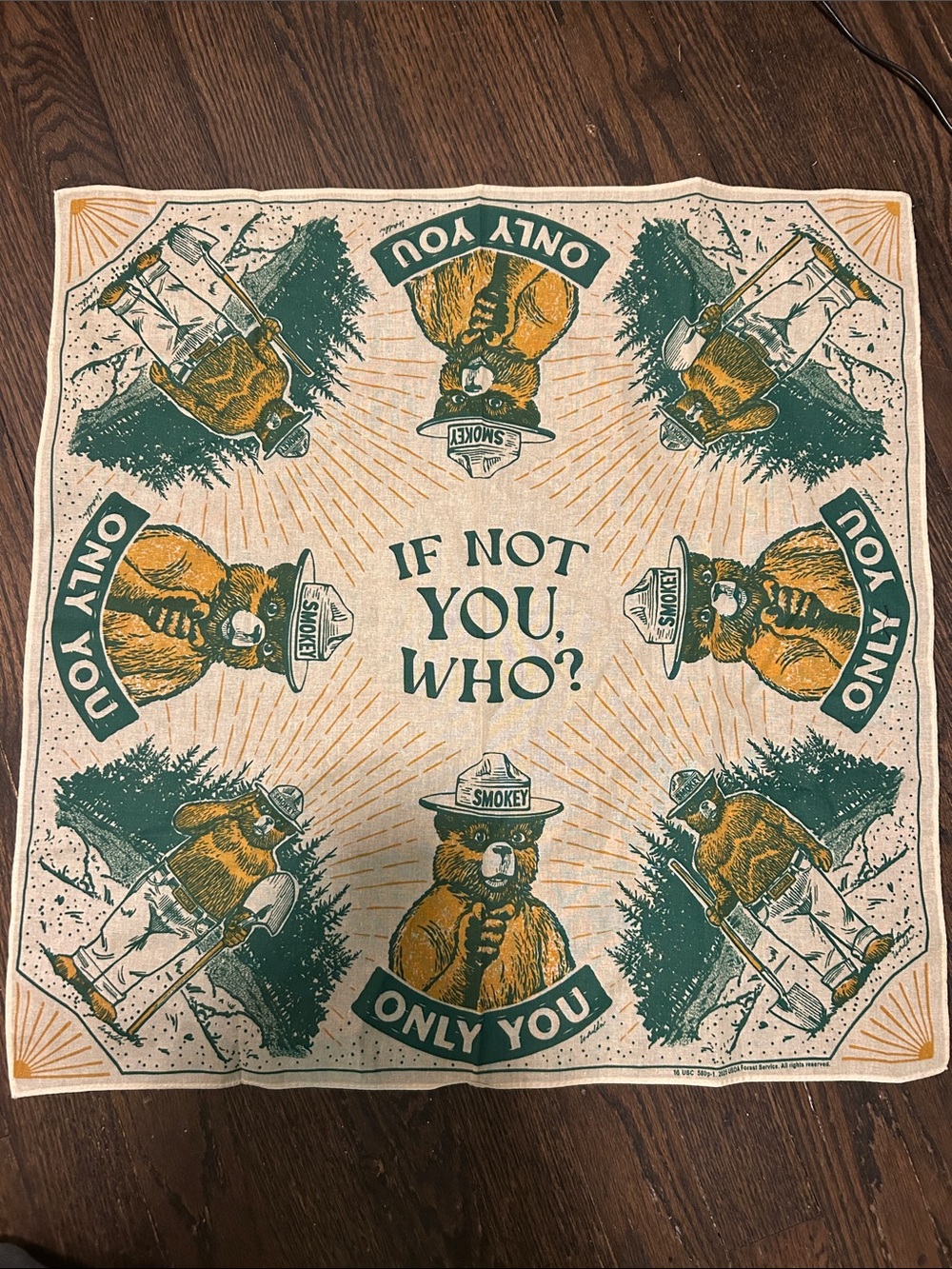 Smokey Bear 'If Not You, Who?' Bandana - Green & Tan
